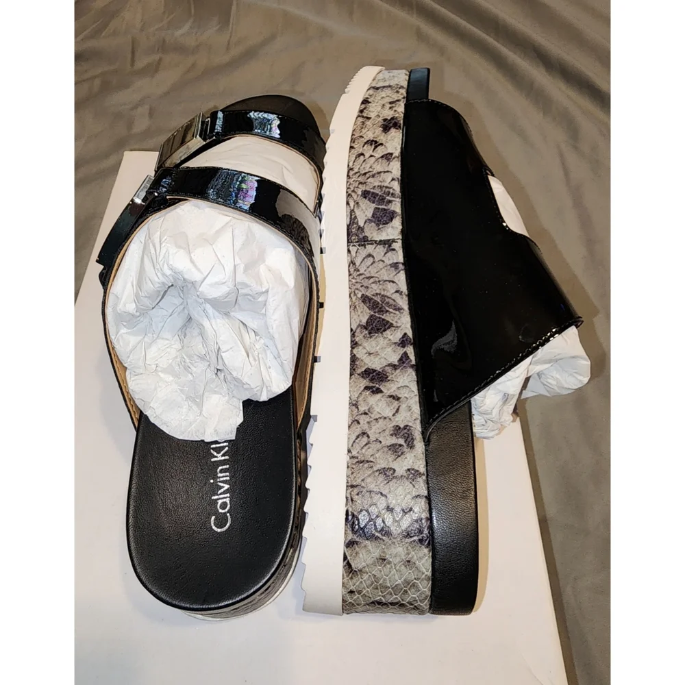 Brand New Calvin Klein Casely Women's Platform Slides Nappa Leather Snak…